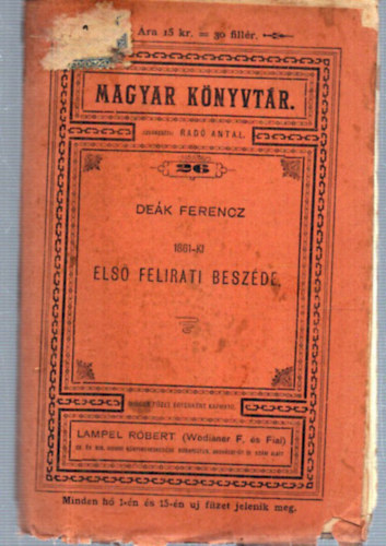 De�k Ferencz 1861-iki els� felirati besz�de