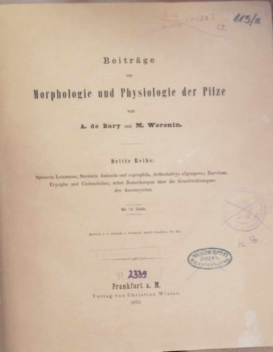 M. Woronin A. de Bary - Beitrge morphologie und physiologie der pilze