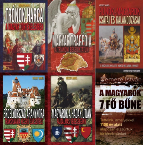 6 m a magyarsg trtnelmrl: A magyarok 7 f bne + Magyarok a hadak tjn - Fjdalmas veresgeink + Erdlyorszg aranykora + Hunok-magyarok csati s kalandozsai - rpd npe nyomban +  Magyar tragdia - A trianoni bkedi