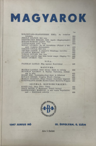 Magyarok - 1947 Június - III. évfolyam 6. szám