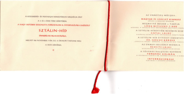 Megh�v� Szt�lin-h�d felavat�s�ra