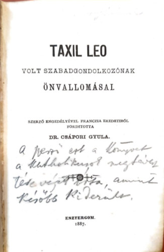 Taxil Leo (volt szabadgondolkoznak) nvallomsai