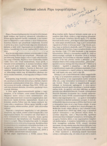 T�rt�neti adatok P�pa topogr�fi�j�hoz-  K�l�nlenyomat