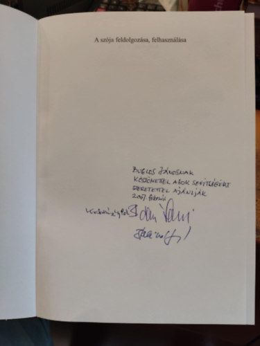 Balik Sndor; Bdis Lszl; Kralovnszky U. Pl - A szja feldolgozsa, felhasznlsa