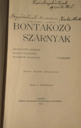 Bontakoz� sz�rnyak - dedik�lt versesf�zet 1910-b�l