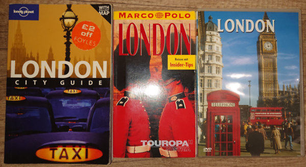 2 útikönyv Londonról és egy ajándék DVD: London City Guide (Lonely Planet - EN), London (MArco Polo) + London (DVD)