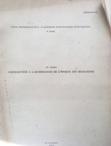 Gy. László - Contribution a l'archéologie de l'époque des migrations
