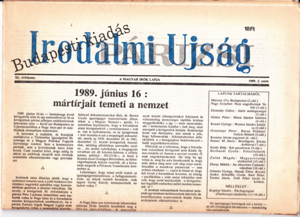 Irodalmi Ujsg 1989. 2.szm + mellklete.