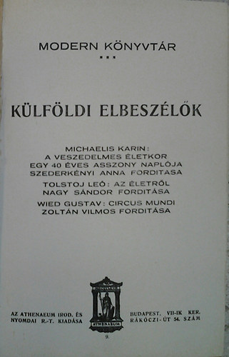 Klfldi elbeszlk (Modern Knyvtr)