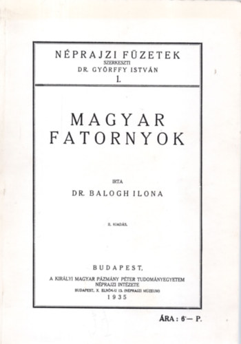 Nprajzi Fzetek 1. - Magyar fatornyok (Reprint)