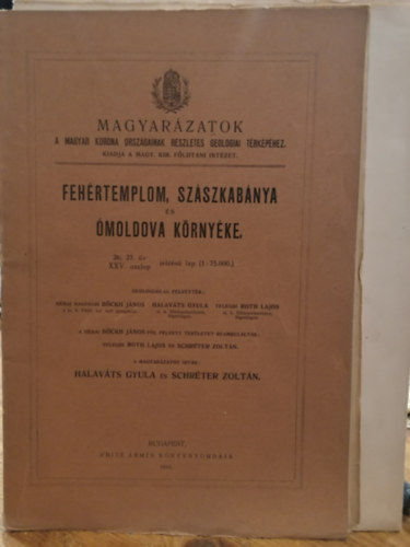 Fehrtemplom, Szszkabnya s moldova krnyke : 26, 27. v XXV. oszlop jelzs lap (1:75 000)