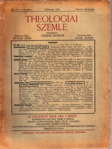 Theologiai Szemle 1936 XII. �vfolyam 1-6. sz�m