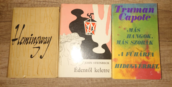 John Steinbeck, Ernest Hemingway Truman Capote - 3 klasszikus 20. sz�zadi amerikai k�tet: �dent�l keletre, M�s hangok, m�s szob�k/A f�h�rfa/Hidev�rrel, Novell�k (Hemingway)