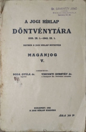 A Jogi Hrlap dntvnytra, 1939.IX.1.-1942.IX.1. - Magnjog V.