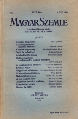 Bethlen Istvn grf - Magyar Szemle 1933. jlius XVIII. ktet 3. (71.) szm