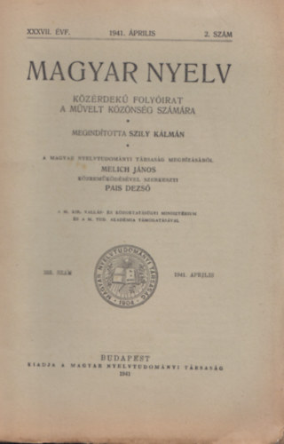 Magyar nyelv XXXVII. vf. 1941 prilis 2. szm