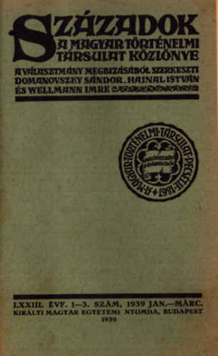 Sz�zadok 1939. LXXIII. �vfolyam (teljes) p�tf�zettel