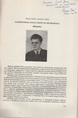 Gazdapusztai Gyula �lete �s munk�ss�ga - Bibliogr�fia - K�l�nlenyomat - Dedik�lt
