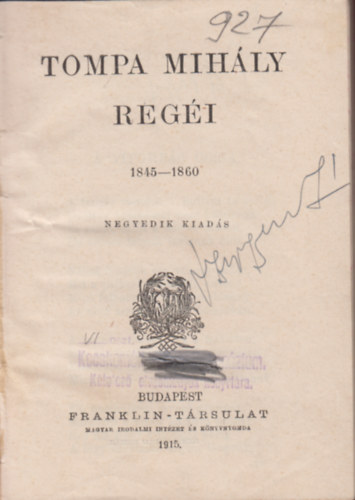 Tompa Mihly - Tompa Mihly regi (1845-1860)