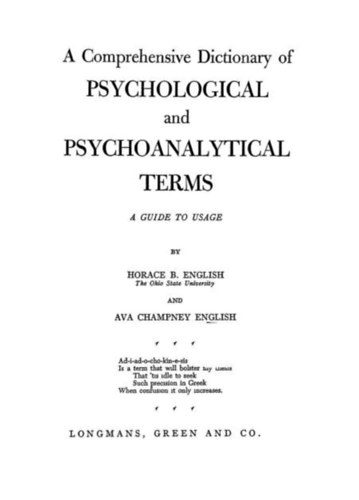 A Comprehensive Dictionary Of Psychological And Psychoanalytical Terms