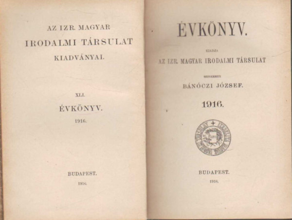 Izraelita Magyar Irodalmi Trsulat (IMIT) vknyv 1916.