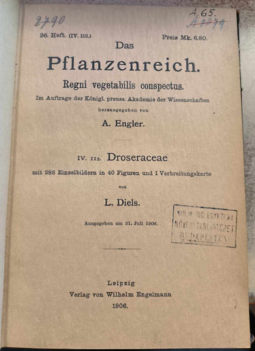 Das Pflanzenreich - Regni vegetabilis conspectus - Droseraceae ("A nvnyvilg - Harmatfflk" nmet nyelven) (1906)