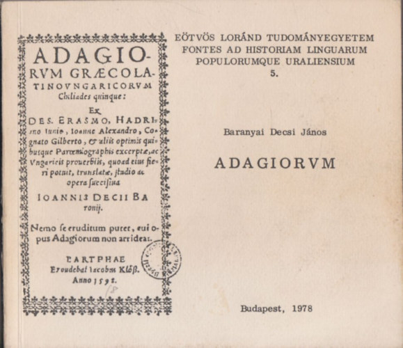 Adagiorum (fontes ad historiam linguarum populorumque uraliensium 5.