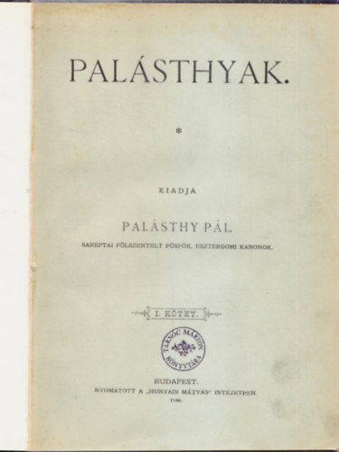 Palsthy Pl - A Palsthyak I.