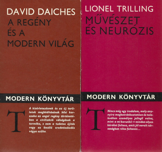 4 db Modern Knyvtr, David Daiches: A regny s a modern vilg, Lionel Trilling: Mvszet s neurzis, Interj - Nagy rk mhelyben, Modern amerikai irodalmi tanulmnyok