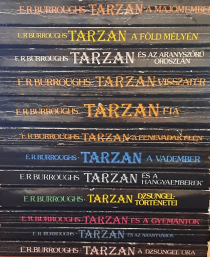 12 db Tarzan knyv: Tarzan a majomember - Tarzan a fld mlyn - Tarzan s az aranyszr oroszln - Tarzan visszatr - Tarzan fia - Tarzan a fenevadak ellen - Tarzan a vadember - Tarzan s a hangyaemberek - Tarzan dzsungeltrtnetei -