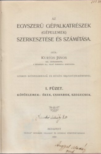 Az egyszer gpalkatrszek (gpelemek) szerkesztse s szmtsa I.