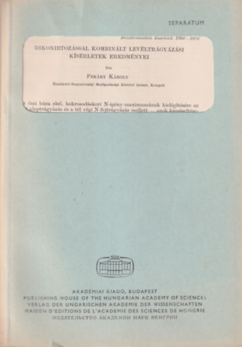 Dikonirtoz�ssal kombin�lt lev�ltr�gy�z�si k�s�rletek eredm�nyei - K�l�nlenyomat