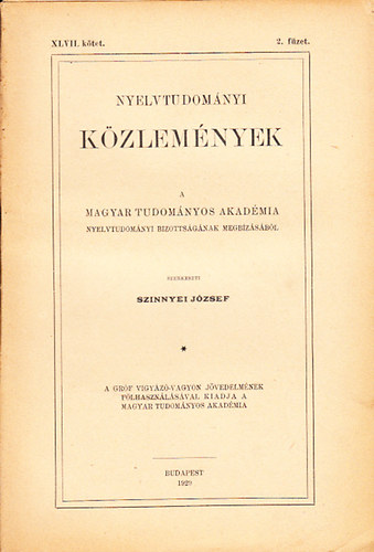 Nyelvtudomnyi kzlemnyek - XLVII. ktet 2. fzet - 1929.