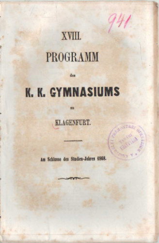 XVIII. Programm des K. K. Gymnasiums zu Klagenfurt
