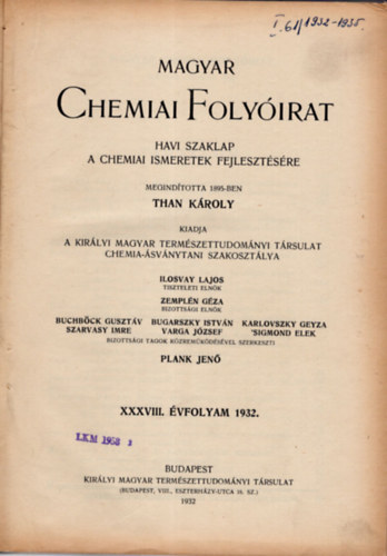 Magyar chemiai folyirat 1932-1935. 1-12. (teljes vfolyamok, egybektve)