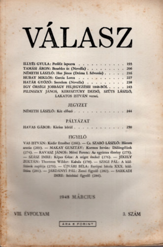 Illys Gyula  (szerk.) - Vlasz - VIII. vf. 3. szm, 1948. mrcius