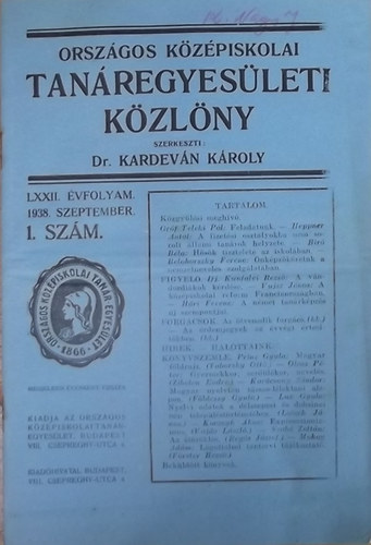 Dr. Kardevn Kroly - Orszgos Kzpiskolai Tanregyesleti Kzlny LXXII. vfolyam 1. szm