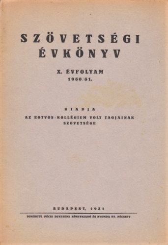 Szvetsgi vknyv X. vfolyam 1930/31.