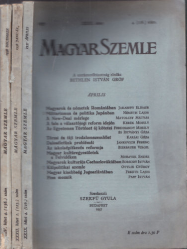 3db Magyar Szemle: 1938/janur+december+1937/prilis