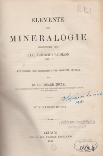 Dr. Ferdinand Zirkel - Elemente der Mineralogie