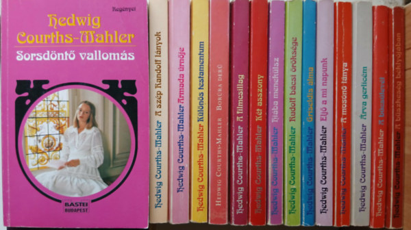 15 db Hedwig Courths-Mahler k�nyv: (Sorsd�nt� vallom�s, A b�cs�lev�l, A b�szkes�g b�kly�j�ban, �rva gerlic�m, A mos�n� l�nya, Elj� a mi napunk, stb..)