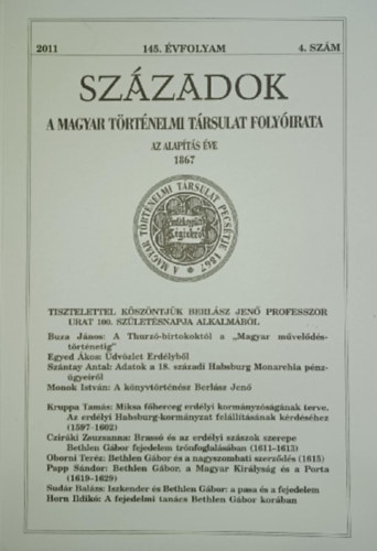 Sz�zadok 145. �vfolyam - 4. sz�m (2011)