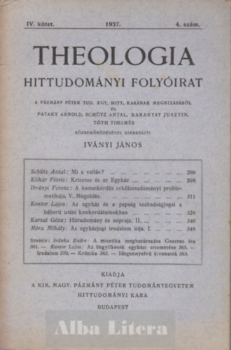 Theologia hittudomnyi folyirat IV. ktet 1937. 4. szm