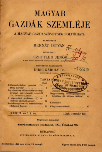 Magyar Gazd�k Szeml�je - A Magyar Gazdasz�vets�g foly�irata (1-12. sz�m teljes) (1928)