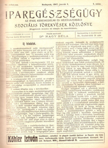Dr. Nagy B�la - Ipareg�szs�g�gy - Az ipari, kereskedelmi �s mez�gazdas�gi Szoci�lis T�rekv�sek K�zl�nye VI. �vfolyam 1907 (teljes)