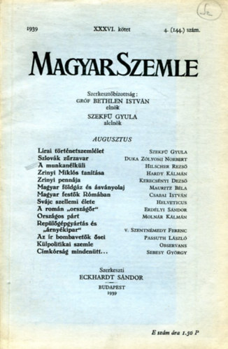 Magyar Szemle 1939, XXXVI. ktet 4. (144). szm.