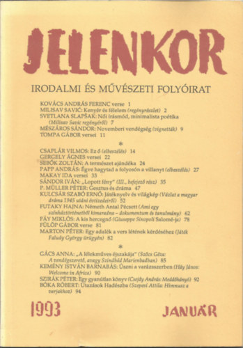 Jelenkor irodalmi s mvszeti folyrat 1993 janur