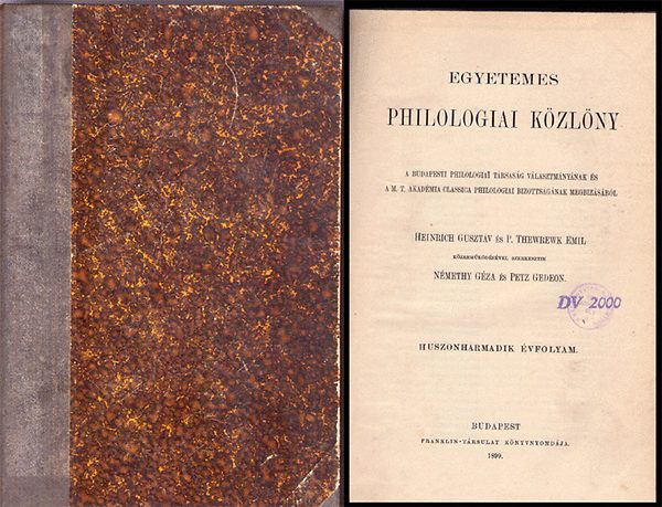 Heinrich Gusztv s Thewrewk Emil - Egyetemes Philologiai Kzlny 1899