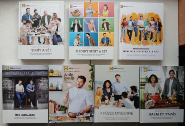 7 db Lidl szakcsknyv - Hazai zutazs, Segt a sf, Megint segt a sf, Mg mindig segt a sf, zek nyomban,  Az tel iskolja, A fzs mindenki