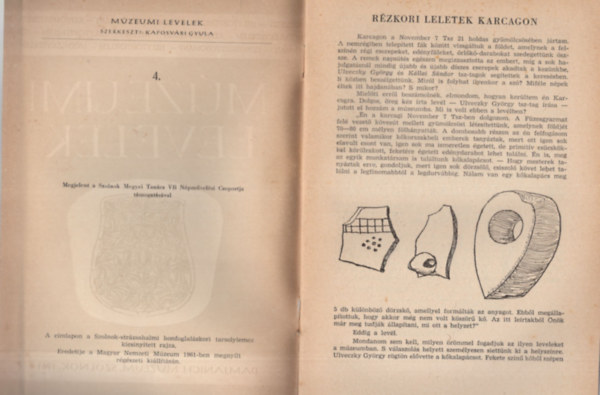 R�zkori leletek Karcagon- M�zeumi levelek 4. k�tet